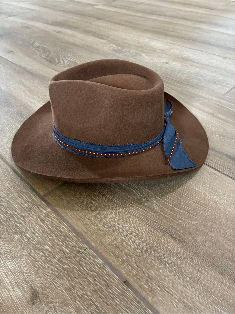 Brown Wool Hat with Blue Band